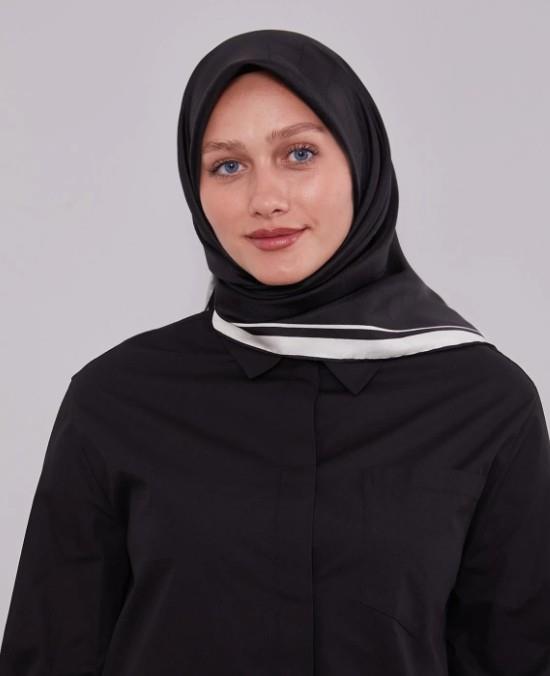 Levidor Twill İpek Eşarp - Monogram - Siyah Beyaz