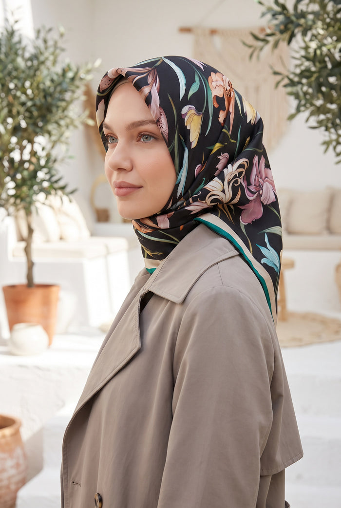 Armine Sport Twill Eşarp - 8825-38 Siyah Zümrüt