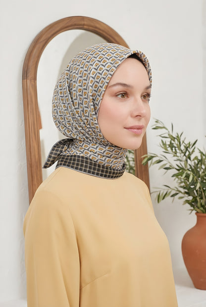 Armine Sport Twill Eşarp - 8557-37 Gri Sarı