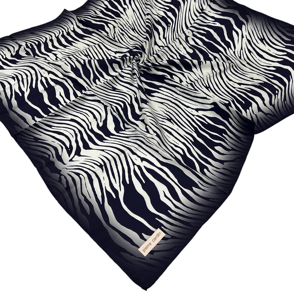 Pierre Cardin İpek Eşarp - 8652438-921 Lacivert Beyaz Twill