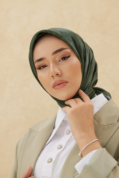Silk Home Desenli Shiny Eşarp - 8647 - Asker Yeşili