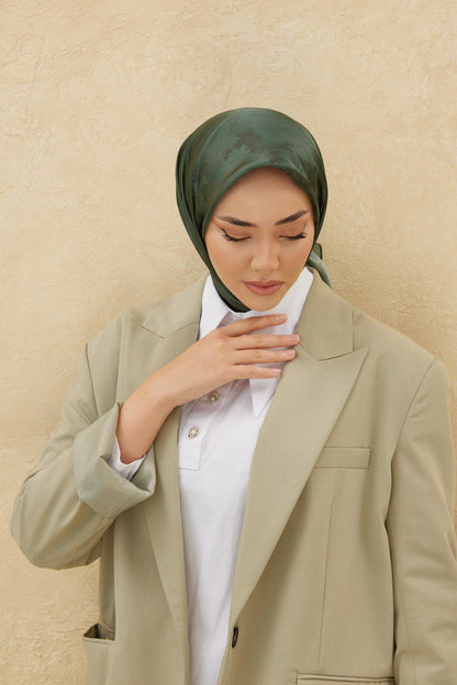 Silk Home Desenli Shiny Eşarp - 8647 - Asker Yeşili