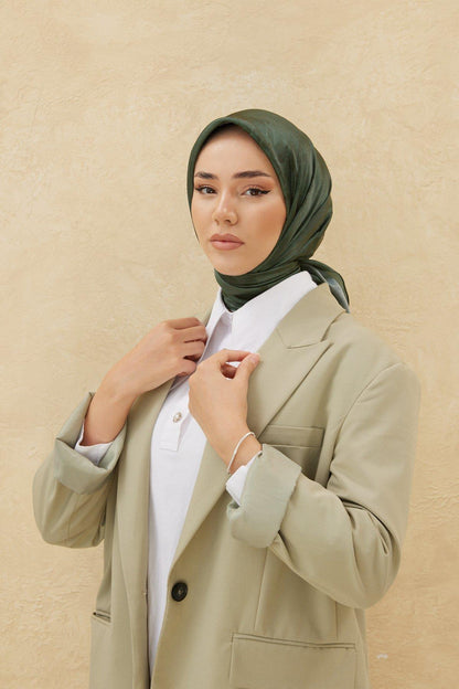 Silk Home Desenli Shiny Eşarp - 8647 - Asker Yeşili