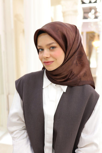 Silk Home Desenli Shiny Eşarp - 8647 - Çikolata