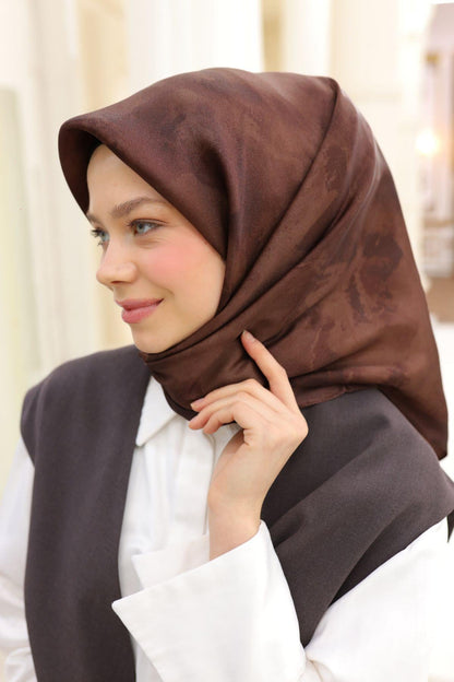 Silk Home Desenli Shiny Eşarp - 8647 - Çikolata