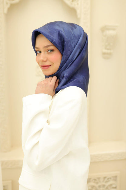 Silk Home Desenli Shiny Eşarp - 8647 - Gece Mavisi