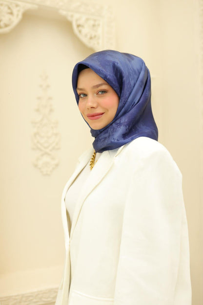 Silk Home Desenli Shiny Eşarp - 8647 - Gece Mavisi