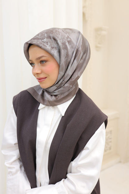 Silk Home Desenli Shiny Eşarp - 8647 - Koyu Vizon