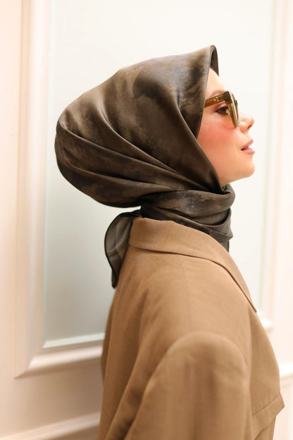 Silk Home Desenli Shiny Eşarp - 8647 - Küllü Kahve
