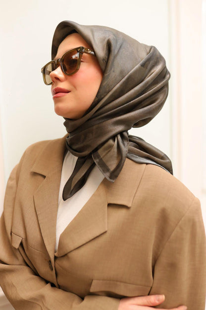Silk Home Desenli Shiny Eşarp - 8647 - Küllü Kahve