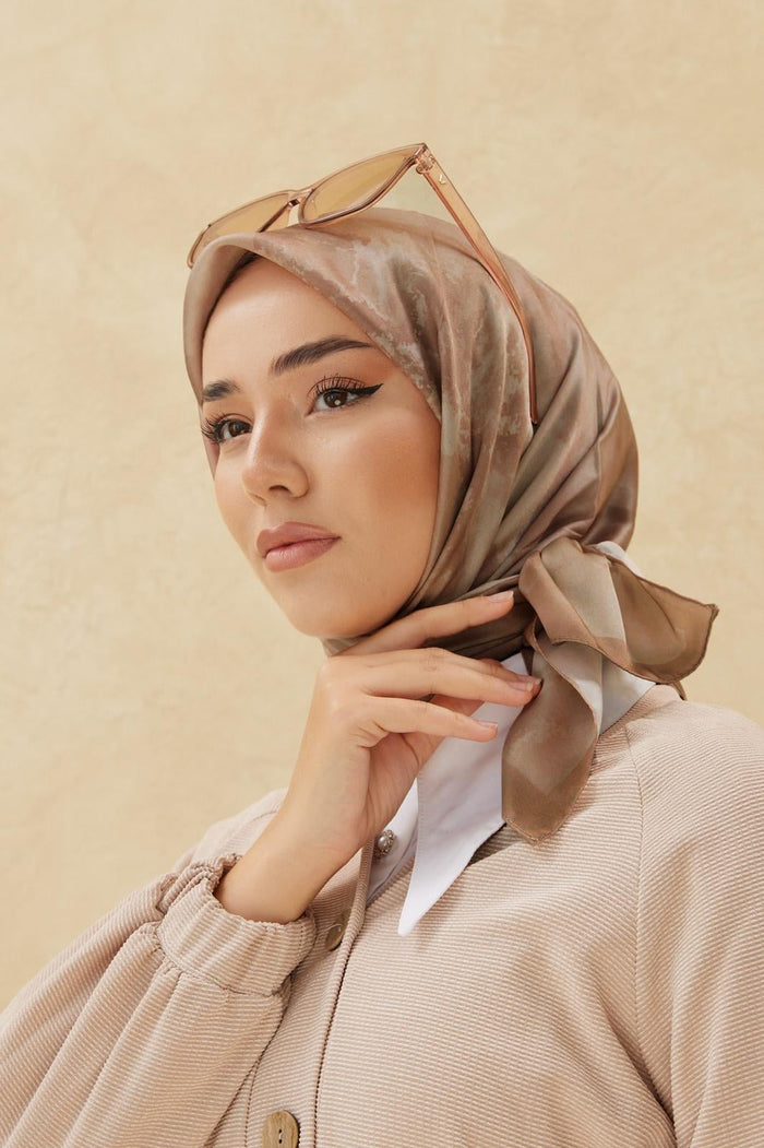 Silk Home Desenli Shiny Eşarp - 8647 - Sütlü Kahve