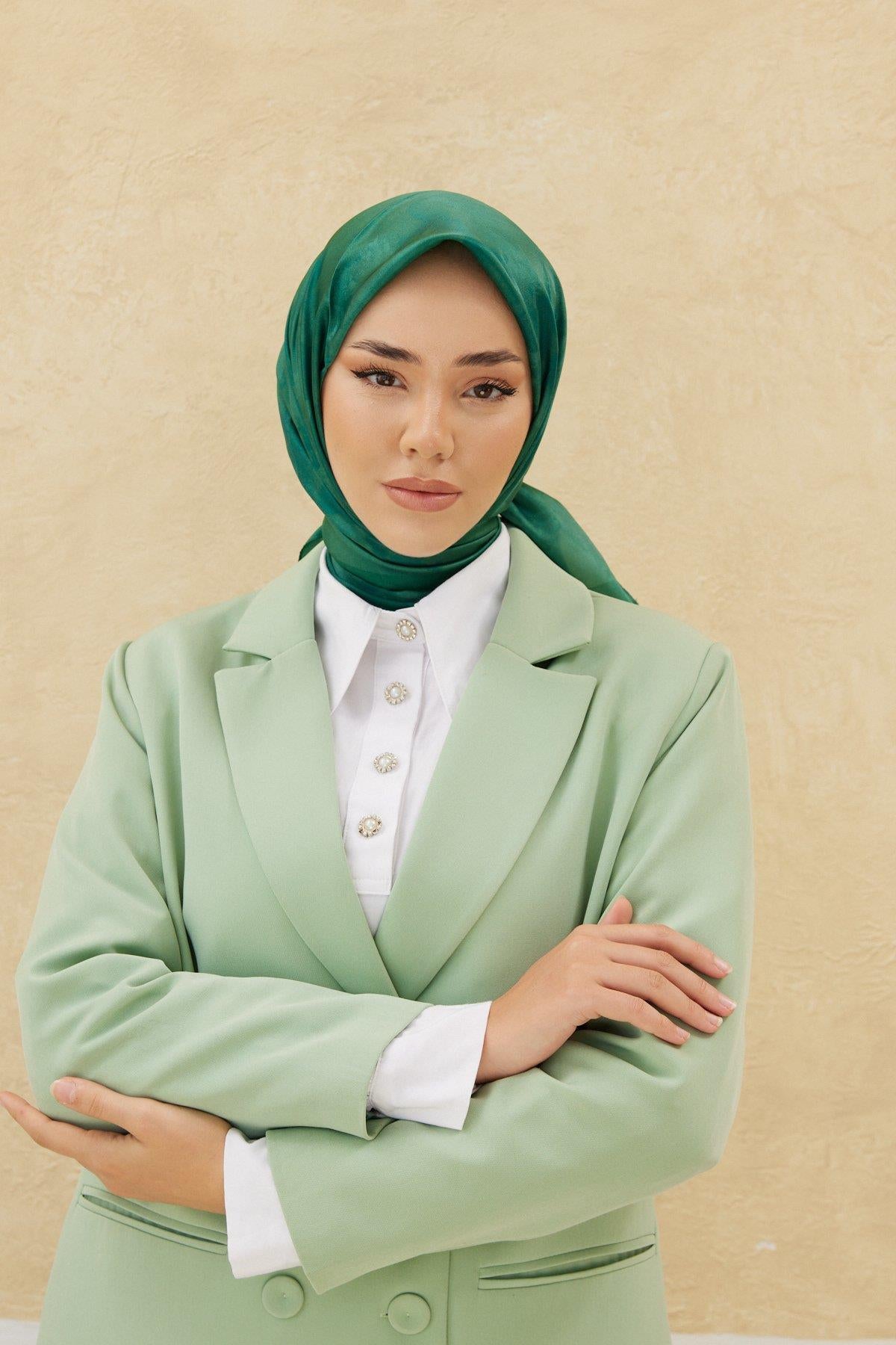 Silk Home Desenli Shiny Eşarp - 8647 - Zümrüt