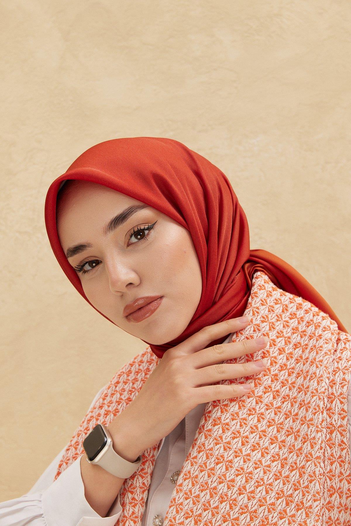 Silk Home Düz Shiny Eşarp - Kiremit