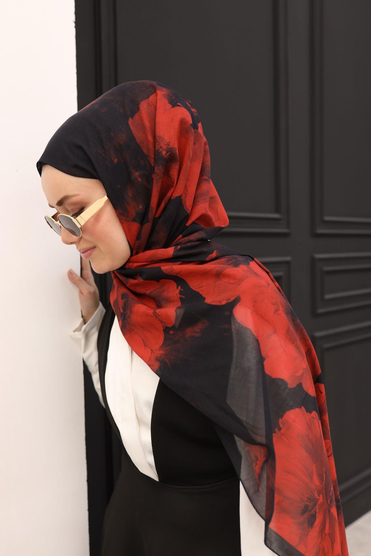 Silk Home Nariya Şal - 90006 - Siyah Kırmızı