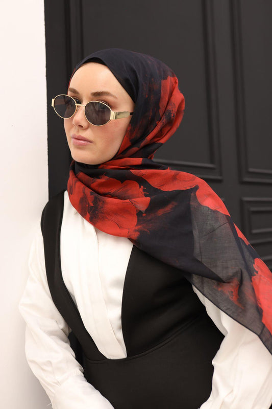 Silk Home Nariya Şal - 90006 - Siyah Kırmızı