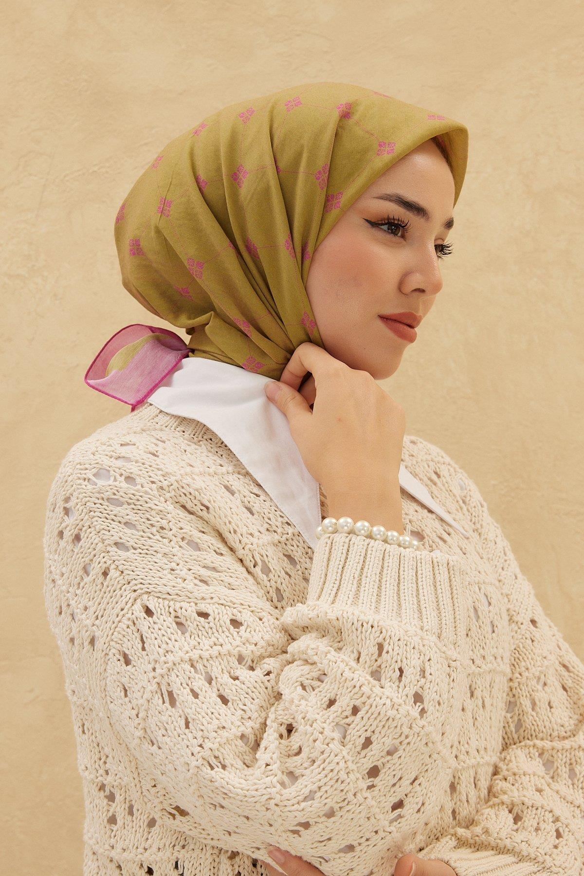 Silk Home Olinda Eşarp - Yağ Yeşili Fuşya