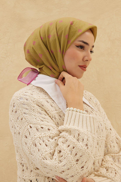 Silk Home Olinda Eşarp - Yağ Yeşili Fuşya