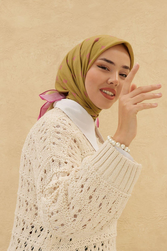 Silk Home Olinda Eşarp - Yağ Yeşili Fuşya