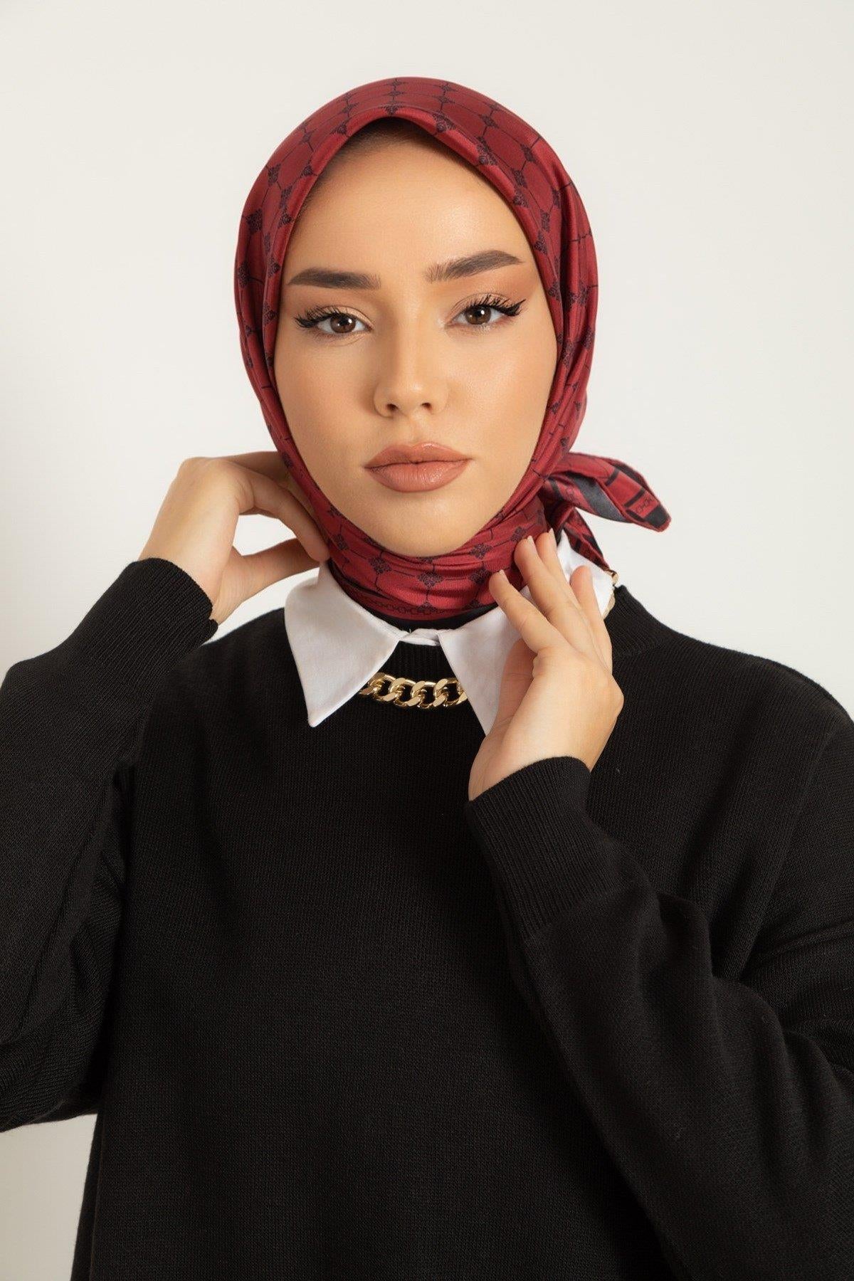 Silk Home Twill İpek Eşarp - 11393-11 Bordo Siyah