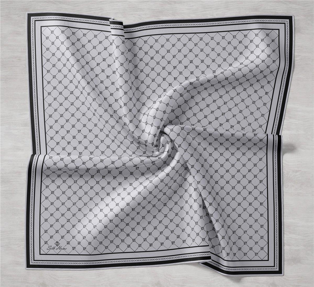 Silk Home Twill İpek Eşarp - 11393-17 Gümüş Siyah