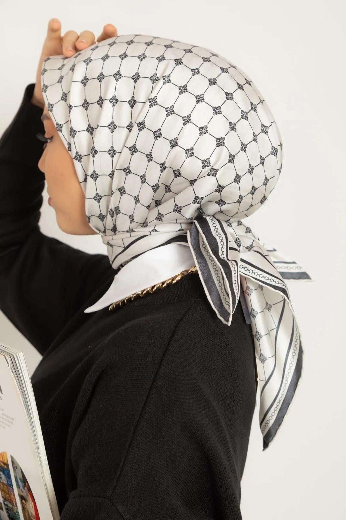 Silk Home Twill İpek Eşarp - 11393-17 Gümüş Siyah