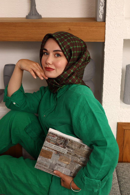 Silk Home Twill İpek Eşarp - 11393-49 Acı Kahve Yeşil