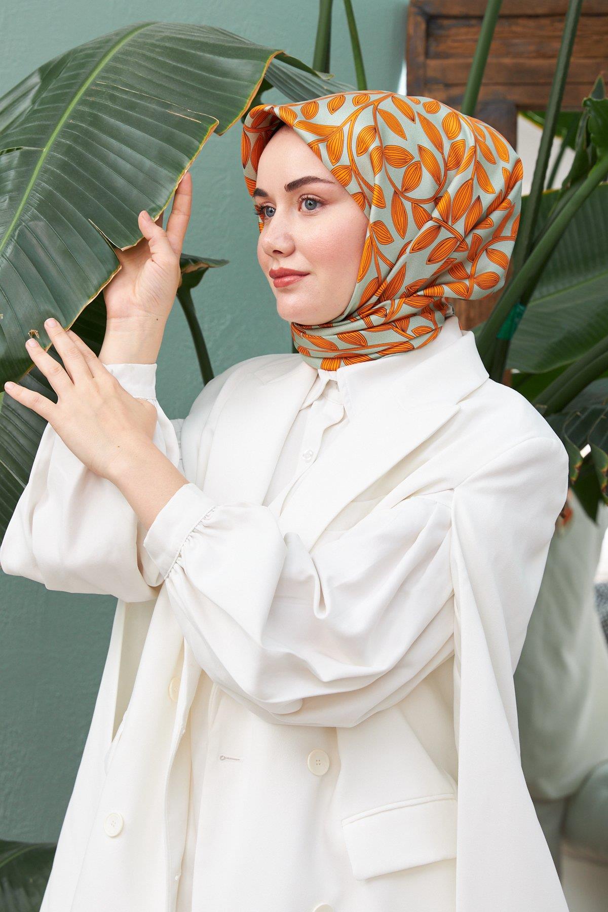 Silk Home Twill İpek Eşarp - 11397-49 Çağla Turuncu