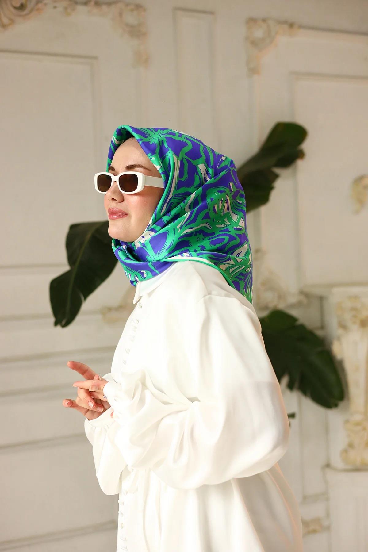 Silk Home Twill İpek Eşarp - 11419-66 Yeşil Mor