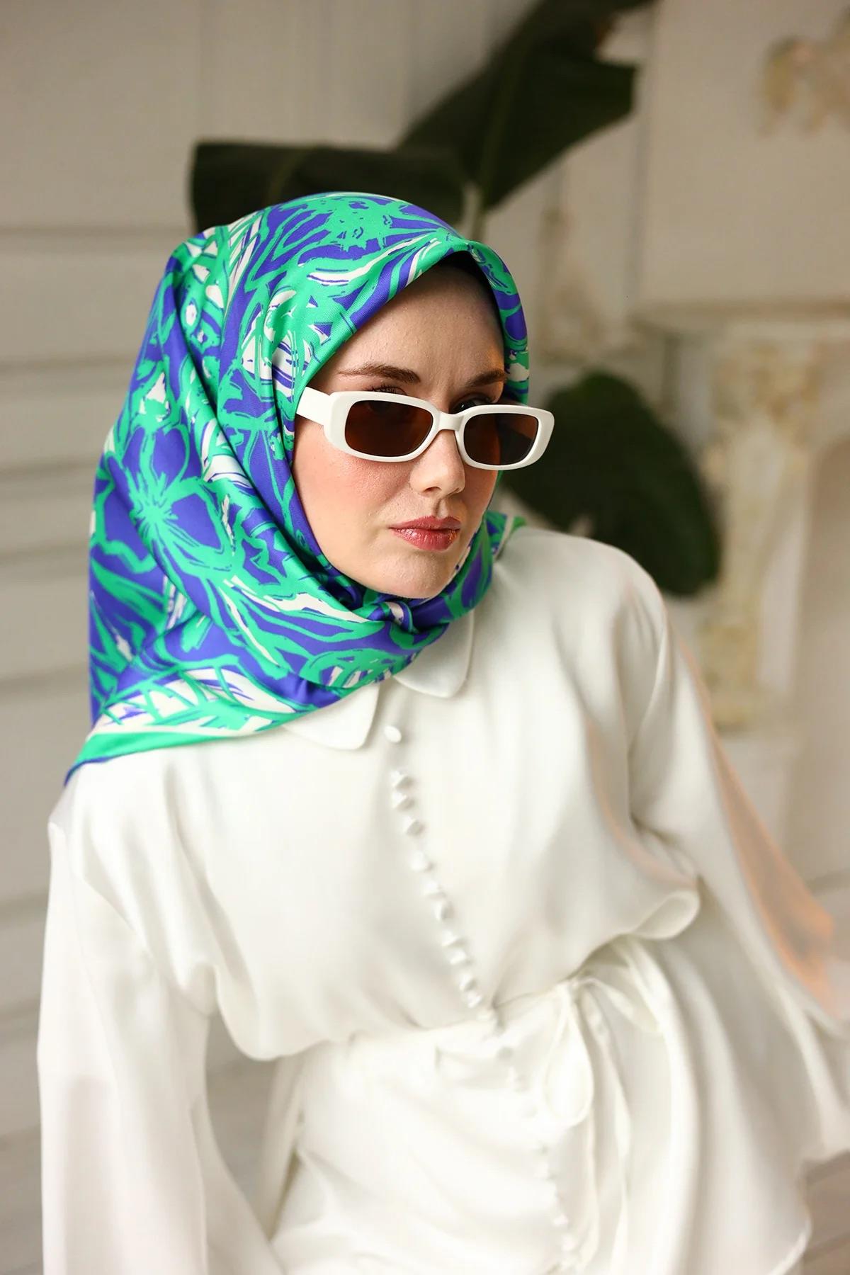 Silk Home Twill İpek Eşarp - 11419-66 Yeşil Mor