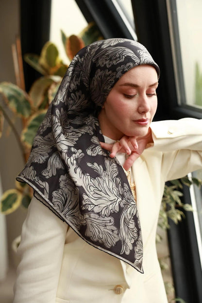 Silk Home Twill İpek Eşarp - 11468-03 Siyah Gri