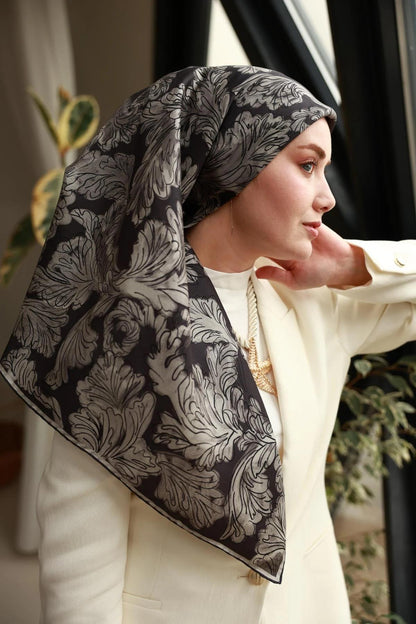Silk Home Twill İpek Eşarp - 11468-03 Siyah Gri
