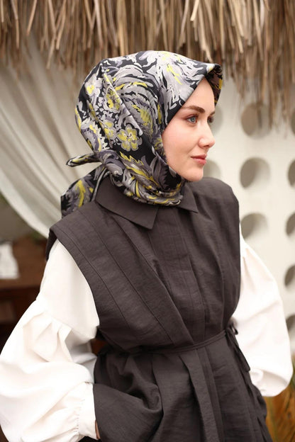 Silk Home Twill İpek Eşarp - 11469-44 Siyah Sarı