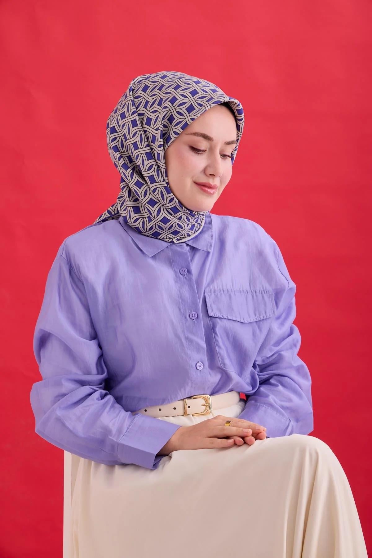 Silk Home Twill İpek Eşarp - 11479-33 Morcivert Gümüş
