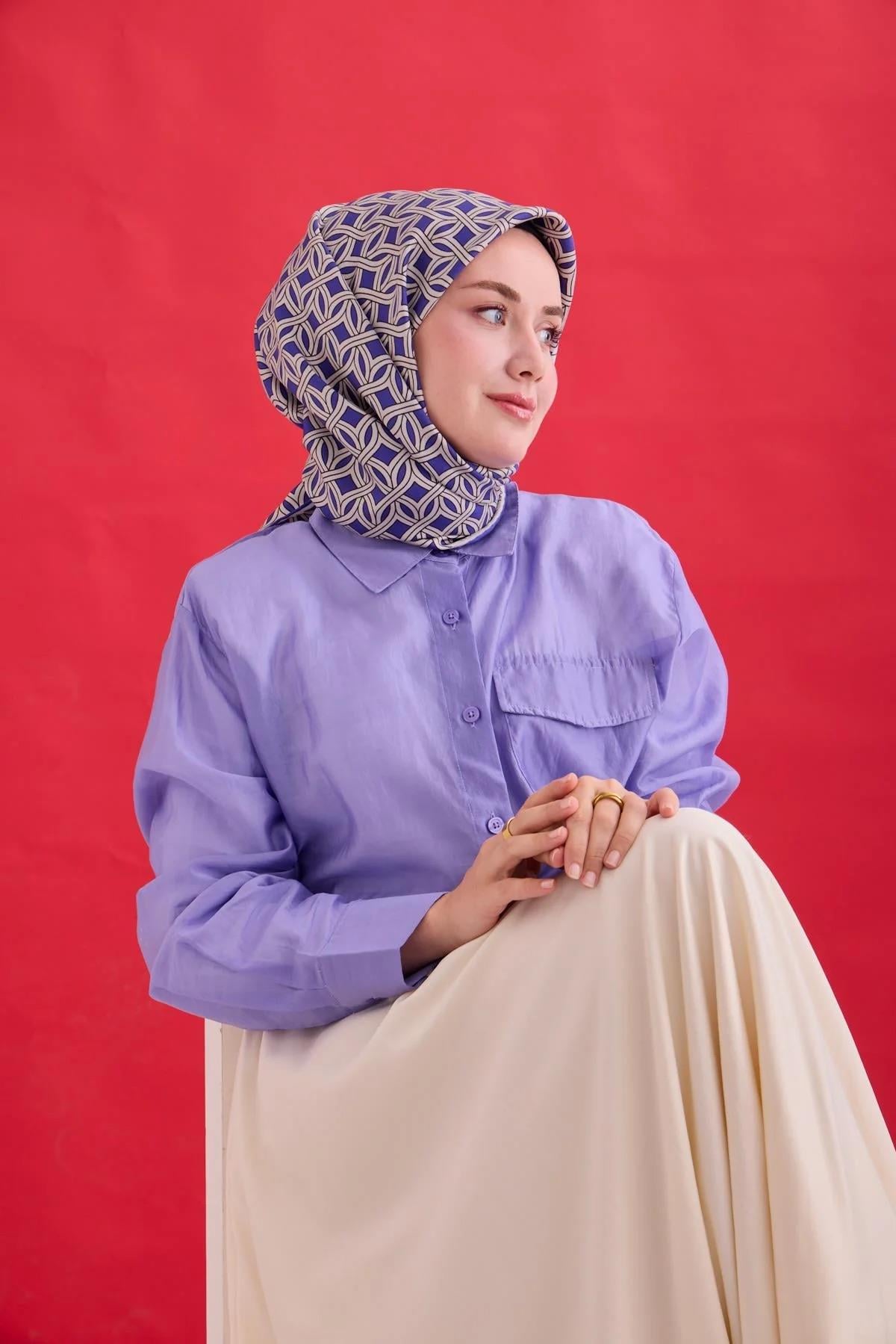 Silk Home Twill İpek Eşarp - 11479-33 Morcivert Gümüş