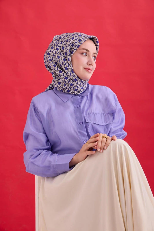 Silk Home Twill İpek Eşarp - 11479-33 Morcivert Gümüş
