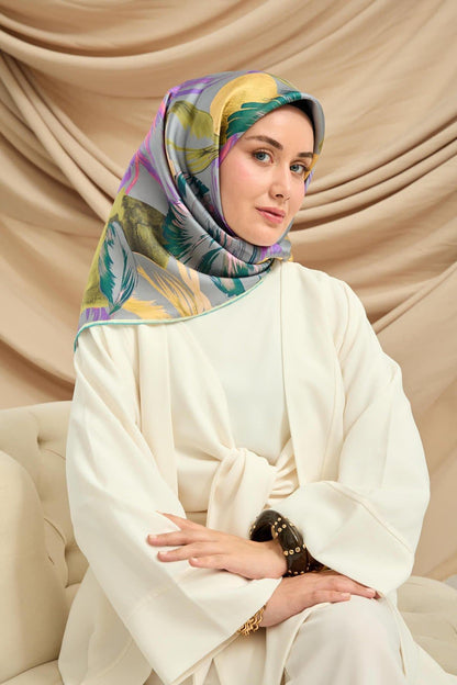 Silk Home Twill İpek Eşarp - 11480-51 Metalik Gri Yeşil