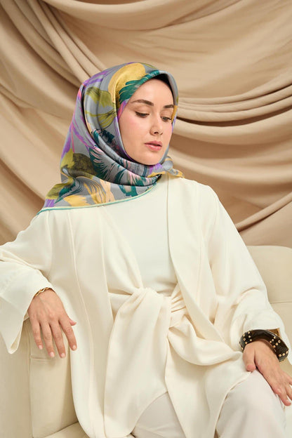 Silk Home Twill İpek Eşarp - 11480-51 Metalik Gri Yeşil
