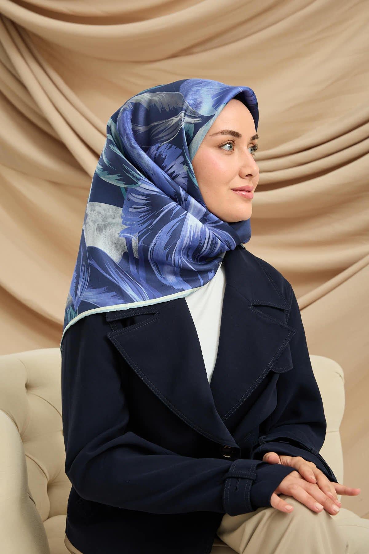 Silk Home Twill İpek Eşarp - 11480-56 Lacivert Gri