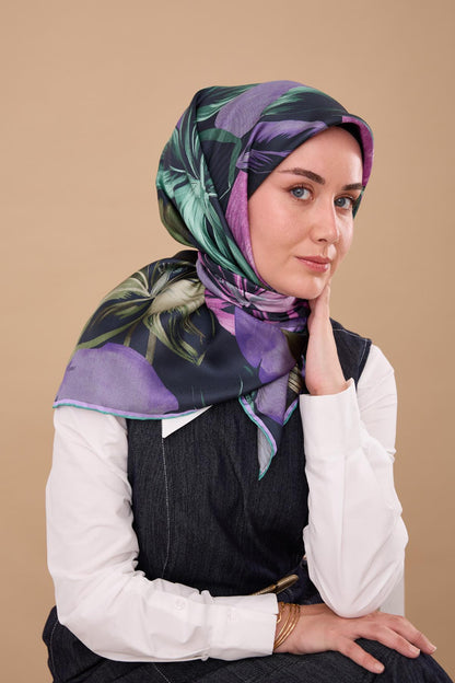Silk Home Twill İpek Eşarp - 11480-70 Mor Yeşil