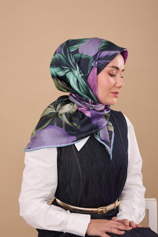 Silk Home Twill İpek Eşarp - 11480-70 Mor Yeşil
