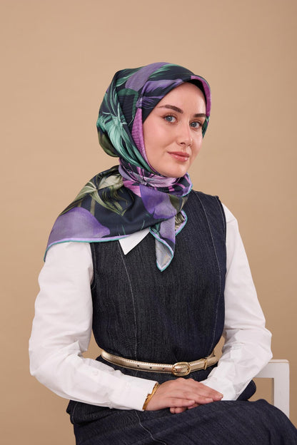 Silk Home Twill İpek Eşarp - 11480-70 Mor Yeşil