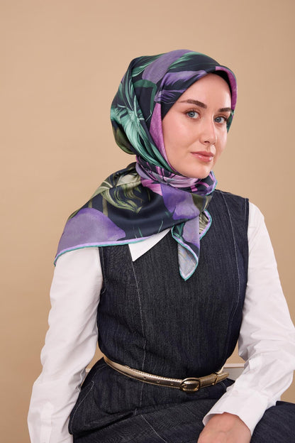 Silk Home Twill İpek Eşarp - 11480-70 Mor Yeşil