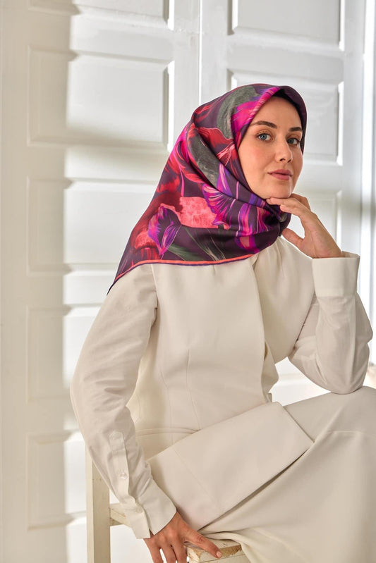Silk Home Twill İpek Eşarp - 11480-87 Mor Pembe