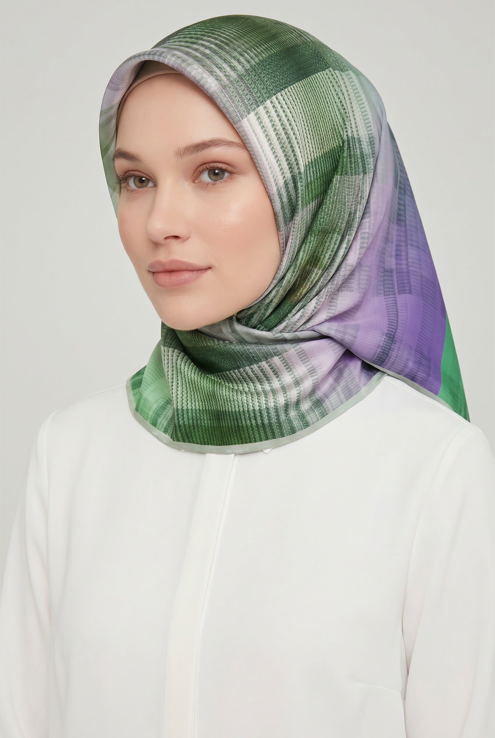 Armine Sport Twill Eşarp - 8014-14 Yeşil Mor