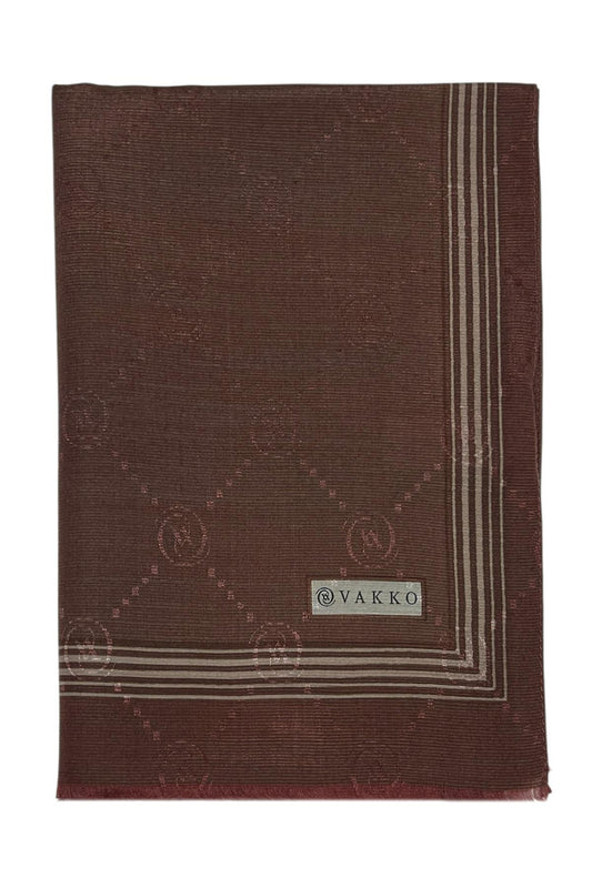 Vakko Pamuk İpek Şal - Bordürlü Monogram - Kızıl Kahve