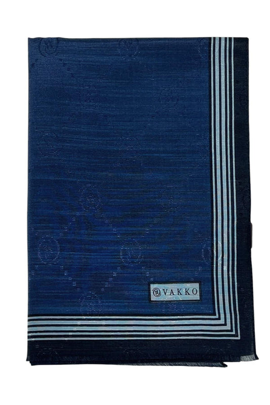 Vakko Pamuk İpek Şal - Bordürlü Monogram - Lacivert
