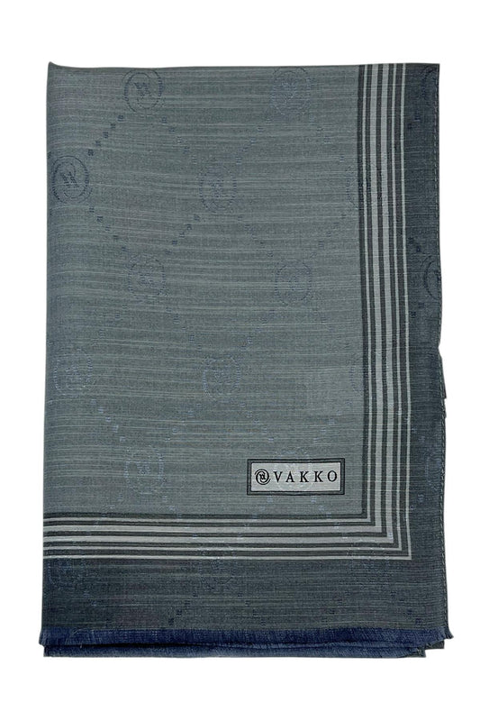 Vakko Pamuk İpek Şal - Bordürlü Monogram - Koyu Gri