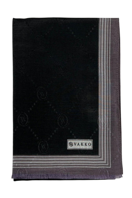 Vakko Pamuk İpek Şal - Bordürlü Monogram - Siyah Gri