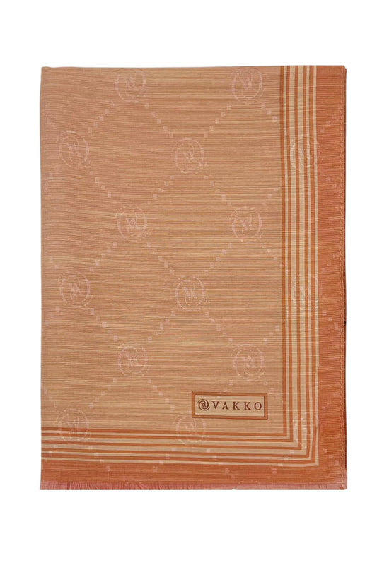 Vakko Pamuk İpek Şal - Bordürlü Monogram - Koyu Somon