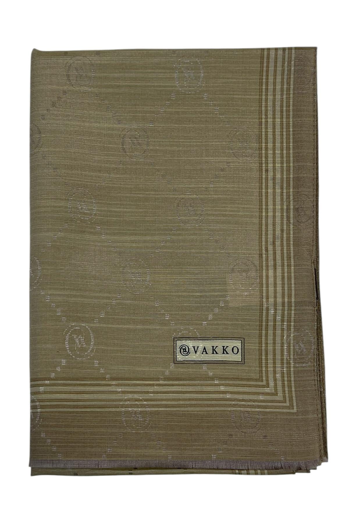 Vakko Pamuk İpek Şal - Bordürlü Monogram - Soft Yeşil